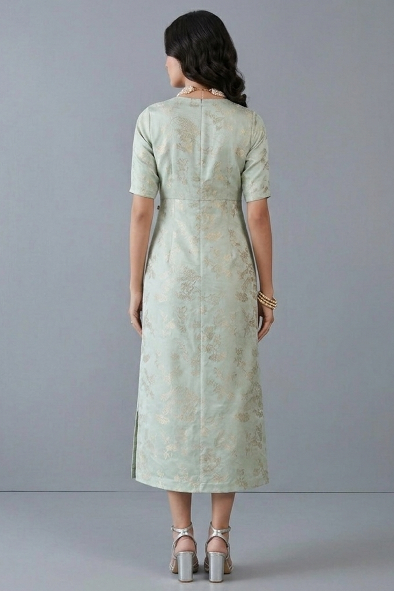 Seafoam Jacquard Silk Midi Column Dress