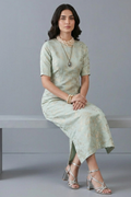 Seafoam Jacquard Silk Midi Column Dress