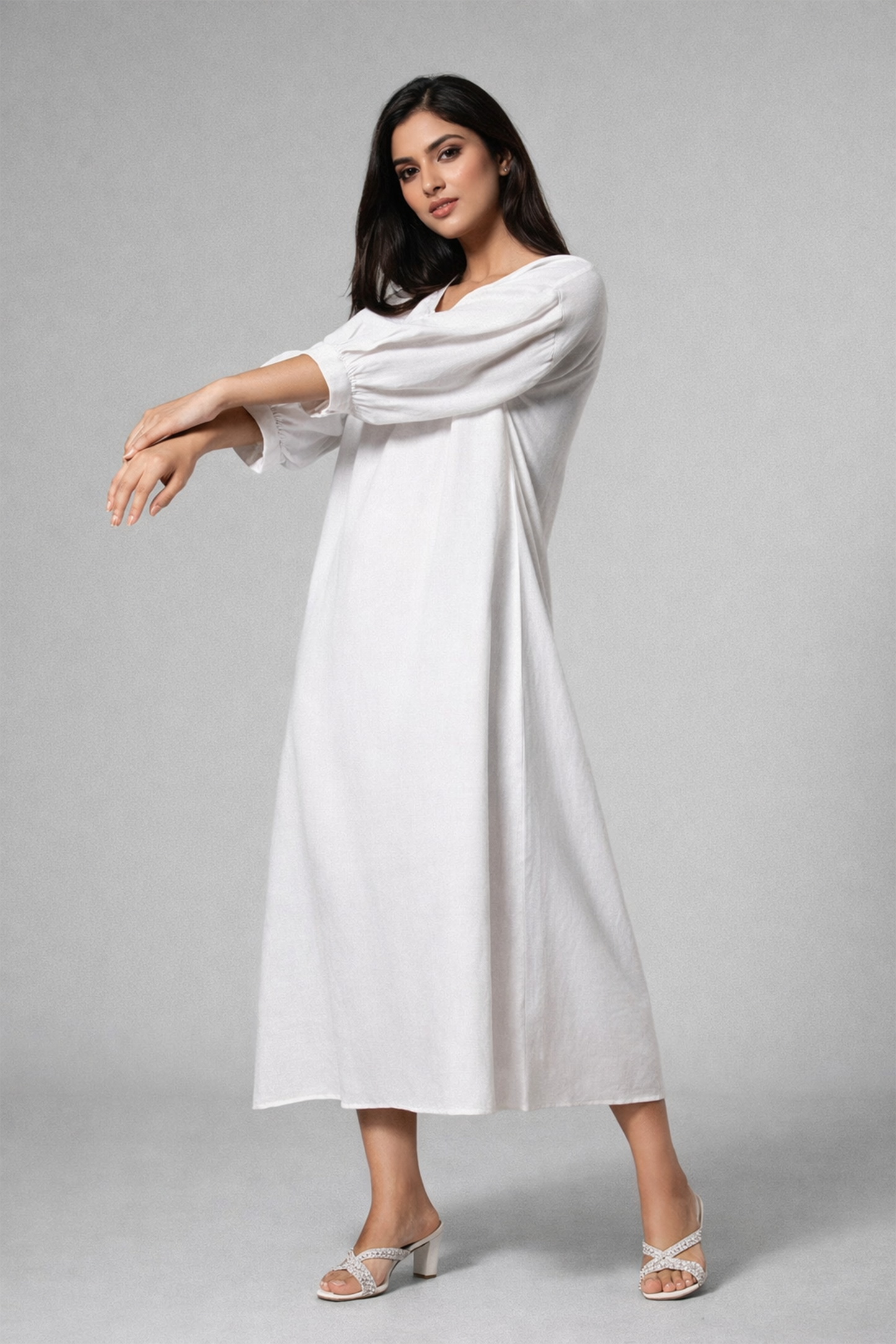 Serene Ivory Linen Lounge Dress