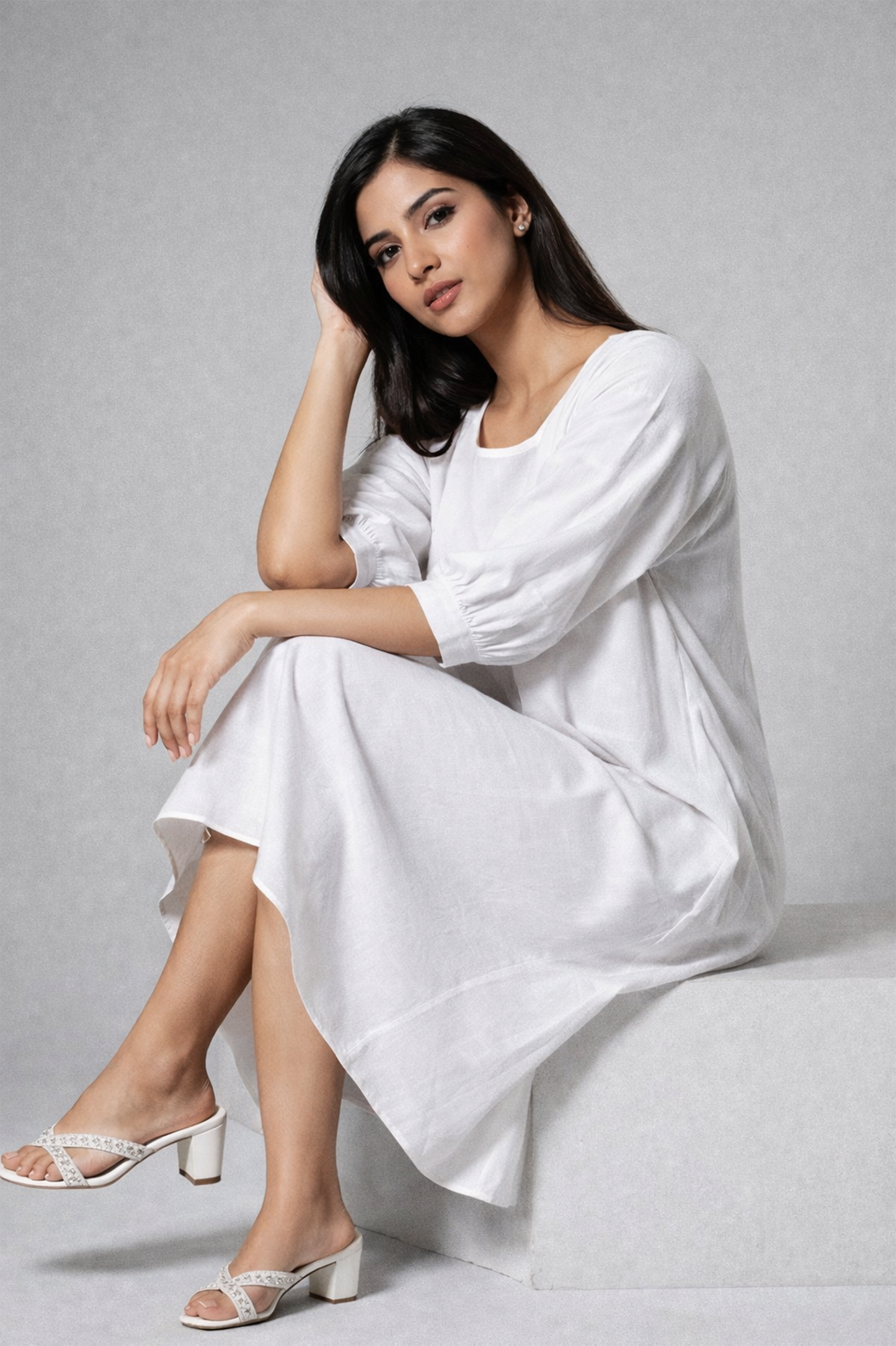 Serene Ivory Linen Lounge Dress