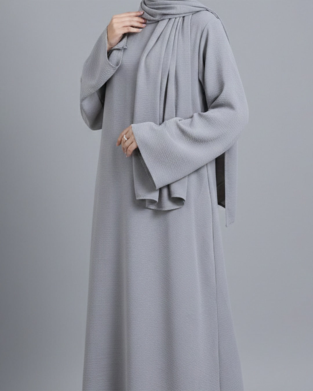 Silver Grey Crinkle-Textured Abaya