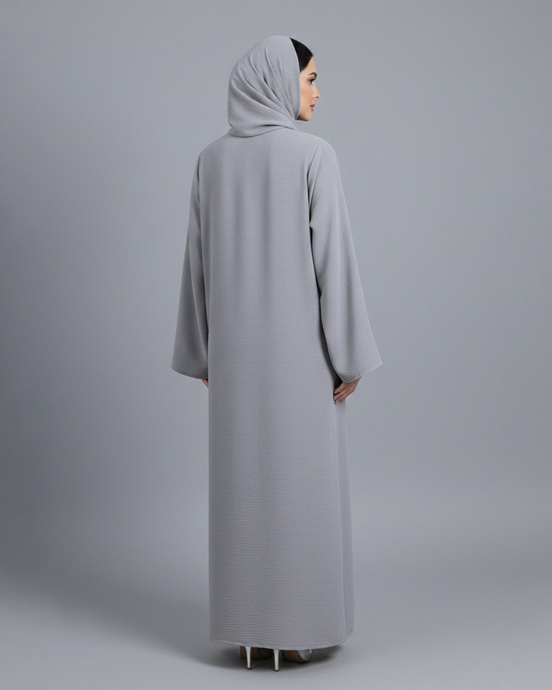Silver Grey Crinkle-Textured Abaya