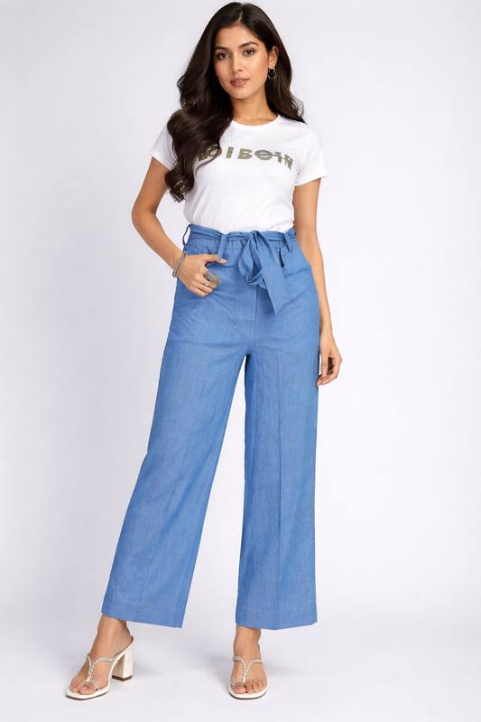 Sky Blue Relaxed High-Rise Trousers