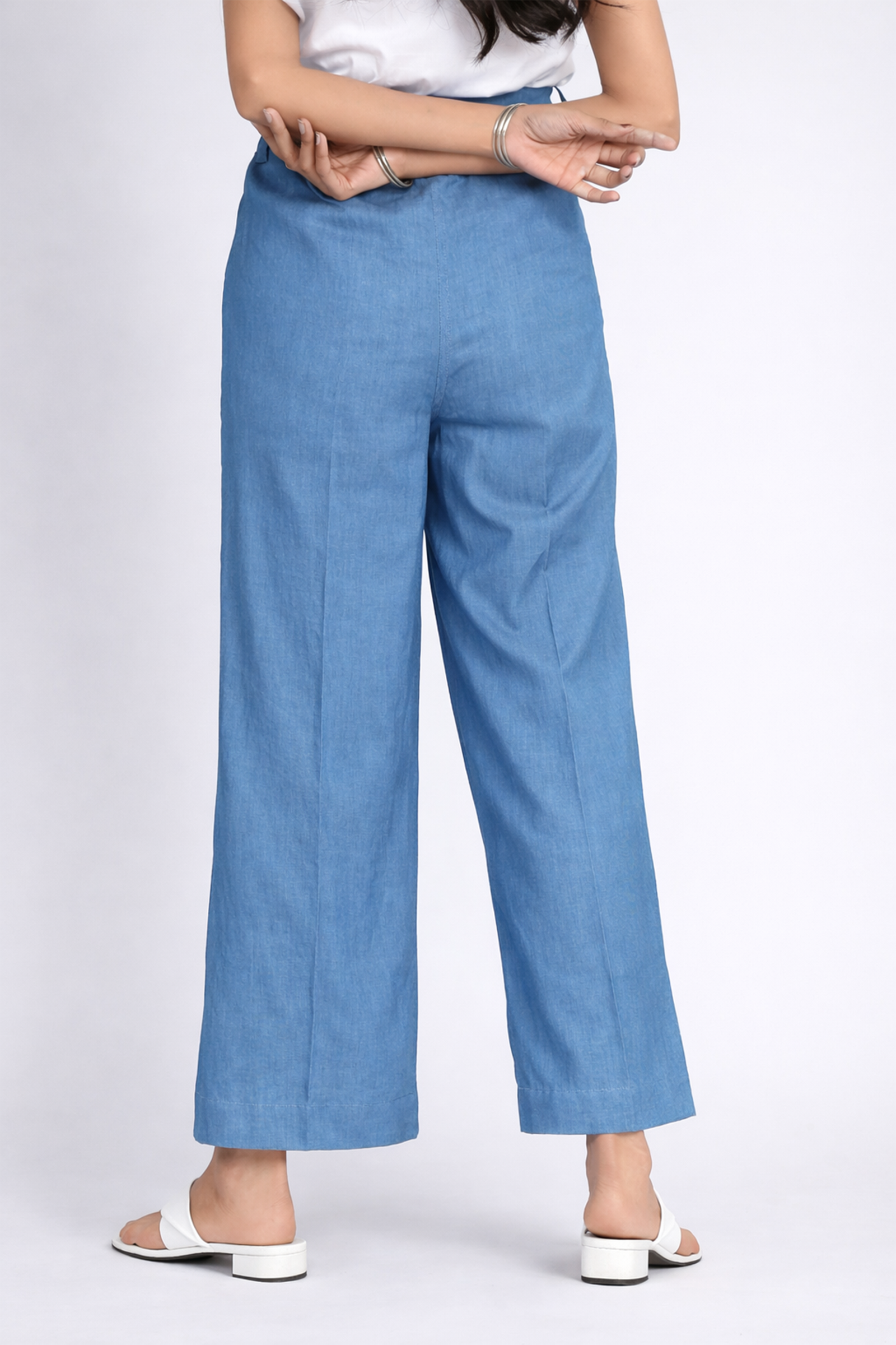 Sky Blue Relaxed High-Rise Trousers
