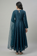 Teal Sequin-Sprinkled High-Low Anarkali