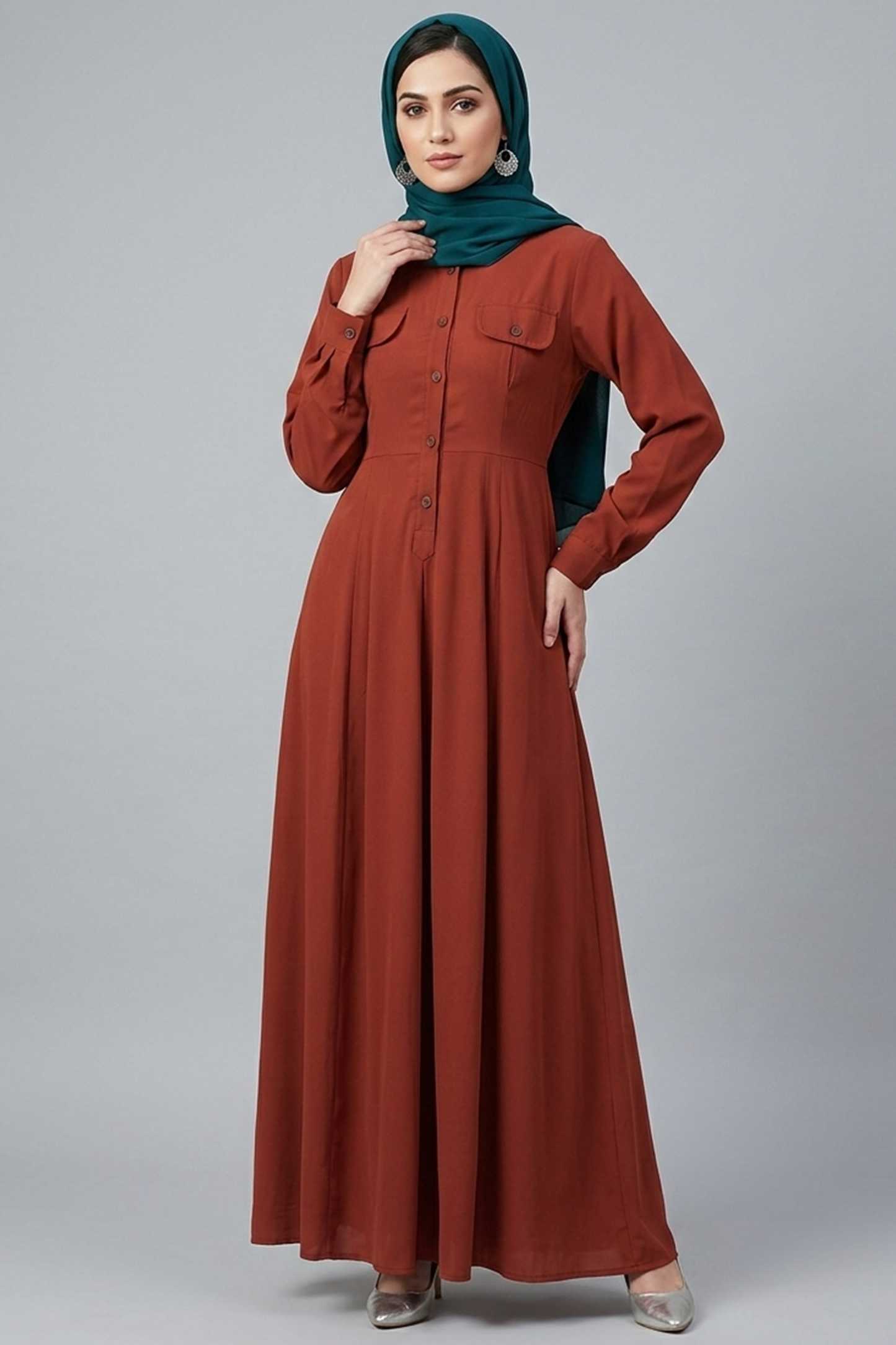 Terracotta Utility Shirt-Style Abaya