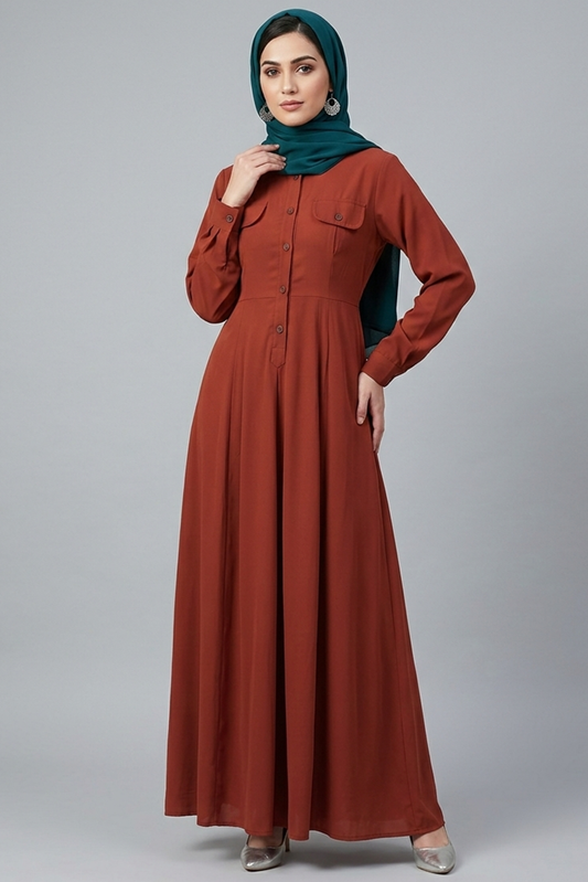 Terracotta Utility Shirt-Style Abaya