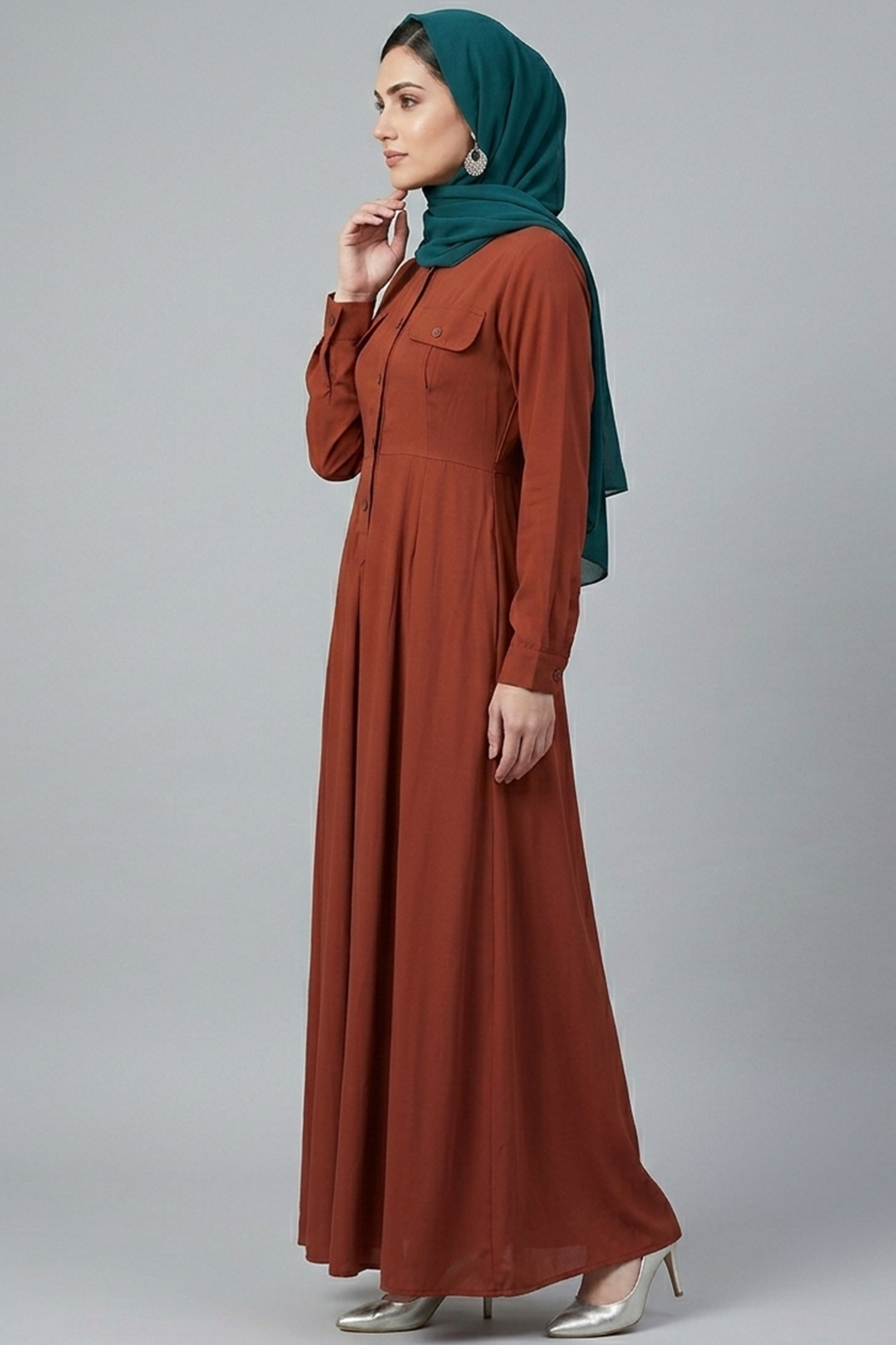 Terracotta Utility Shirt-Style Abaya
