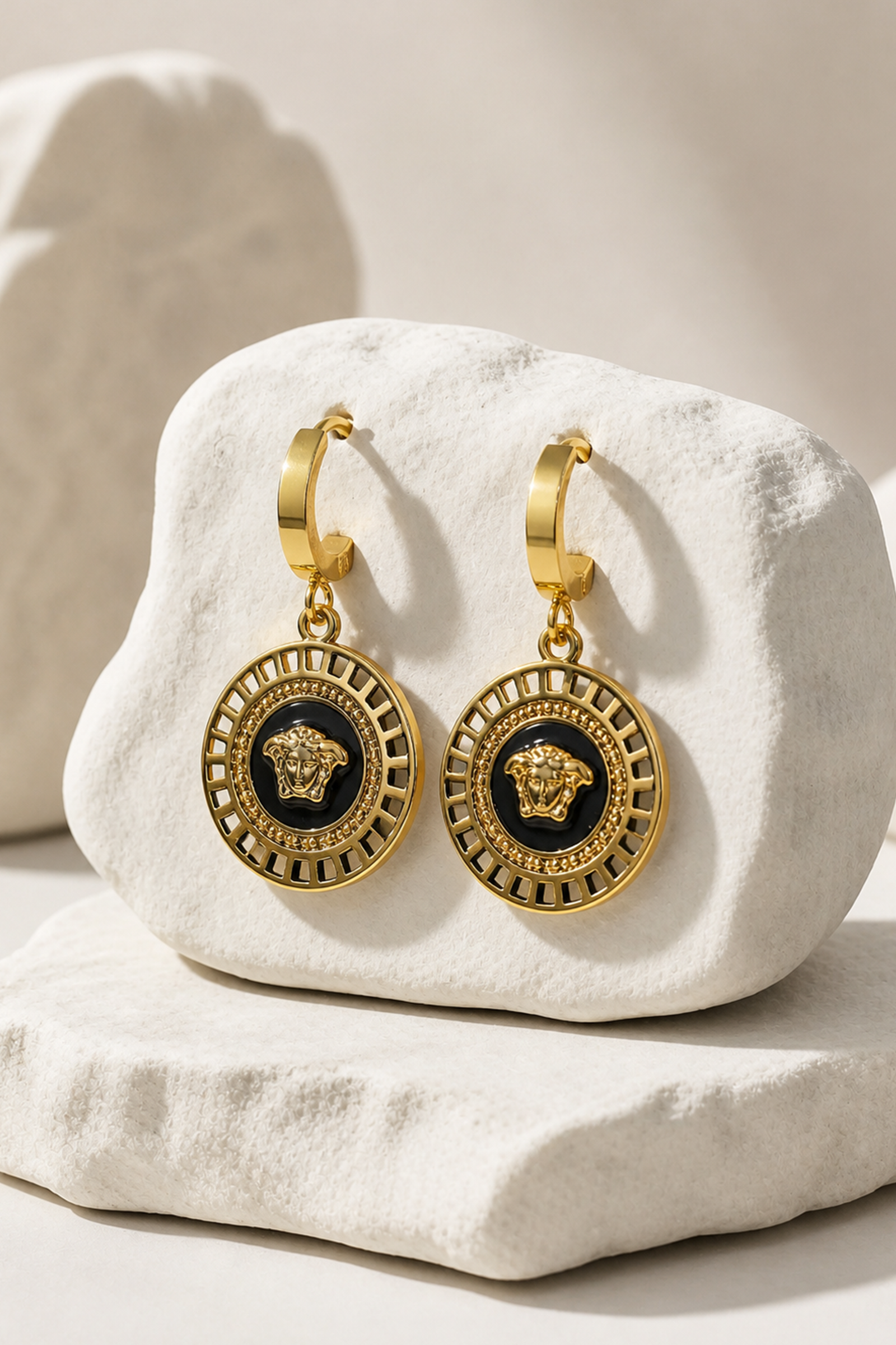 Medusa Onyx Halo Drop Earrings