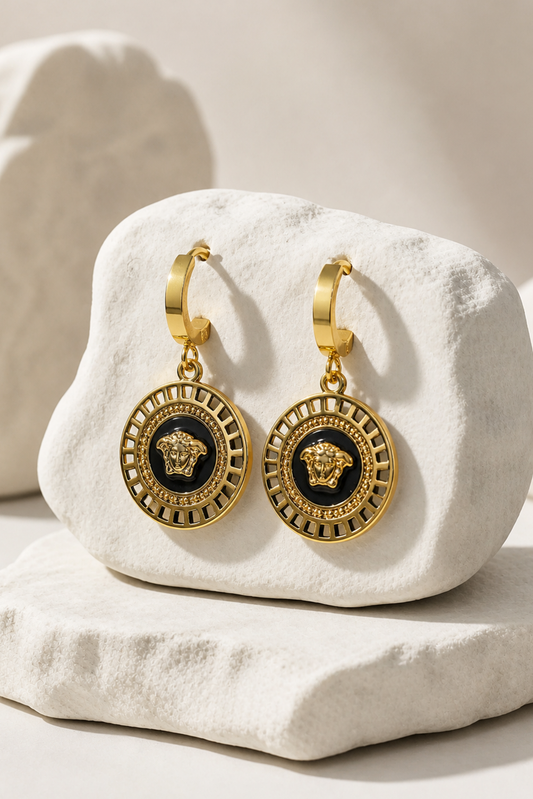 Medusa Onyx Halo Drop Earrings
