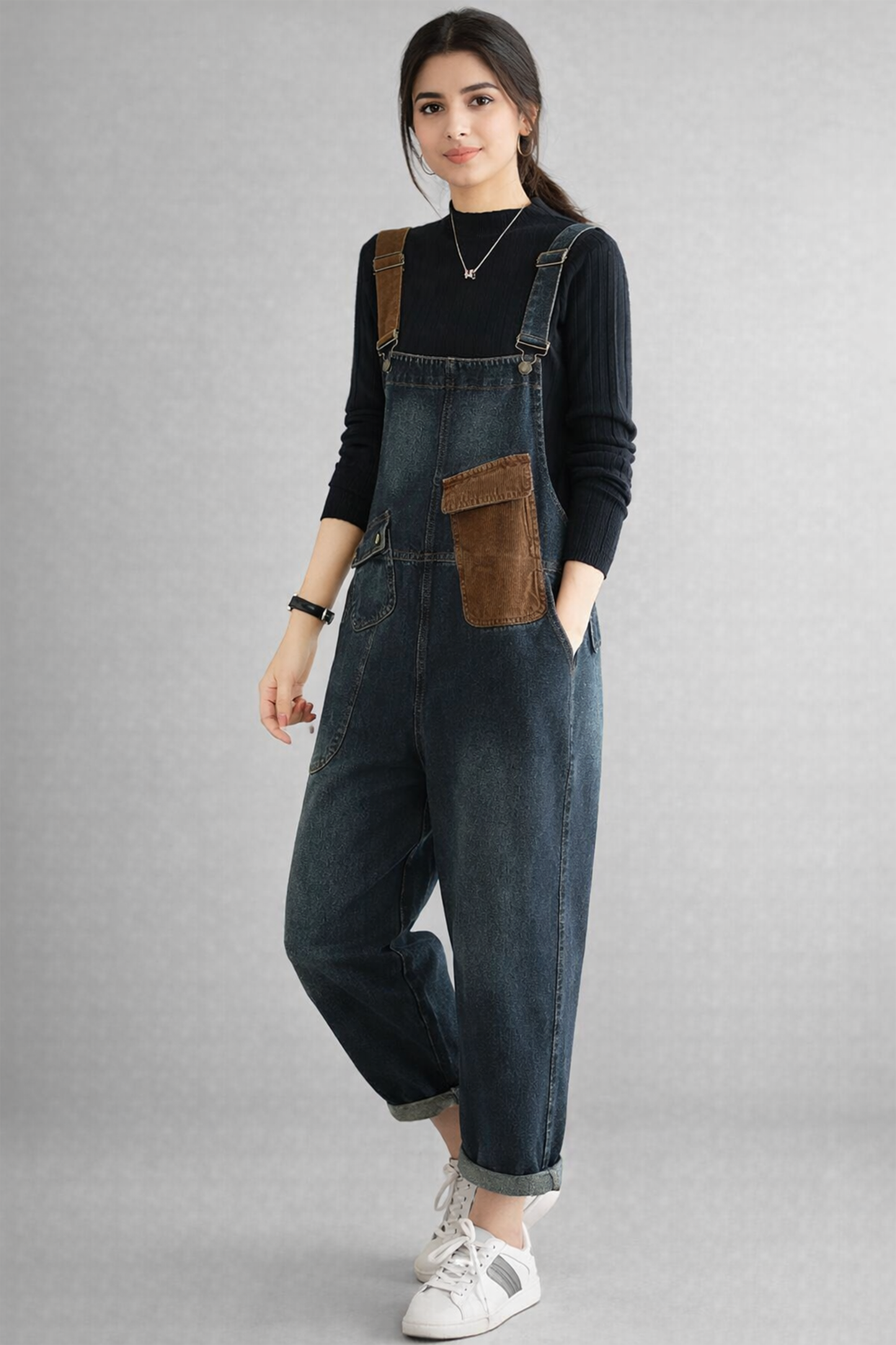 Urban Contrast Patchwork Denim Dungarees
